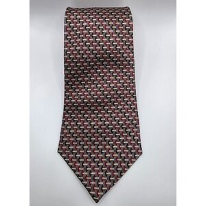 STONEHENGE Geometric Pattern 100% Silk Hand Made‎ Men's Tie Burgundy Gray Beige